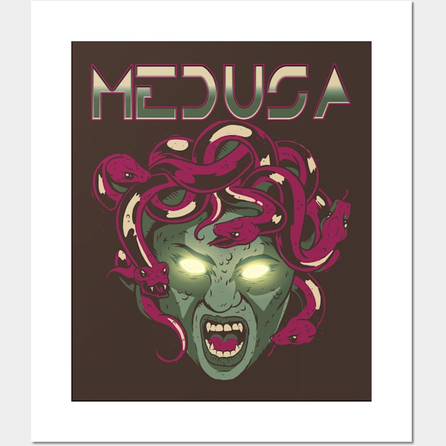 Medusa Gorgon Ancient Greek Gods and Monsters Mythology Retrowave Wall Art by Sassee Designs